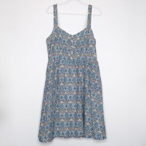 FatFace Womens Short Dress Size 18 Blue‎ Paisley Floral Print Strap Peasantcore